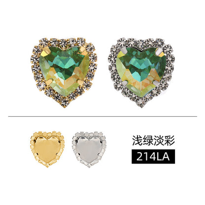 Pale color peach heart crystal buckle perimeter copper bottom support love glass hand-sewn claw diamond clothing DIY accessories