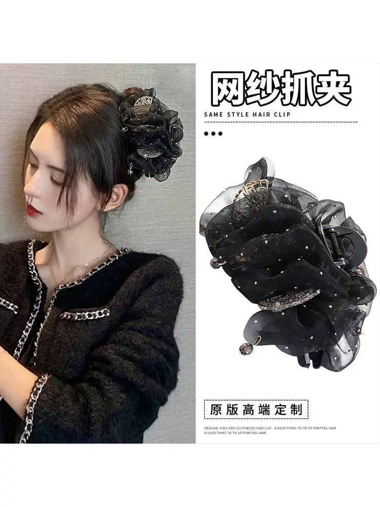 High-end pleated cloud bubble clip for women, 2026 new style back of head updo, hair clip flower Chinese-style hair accessory