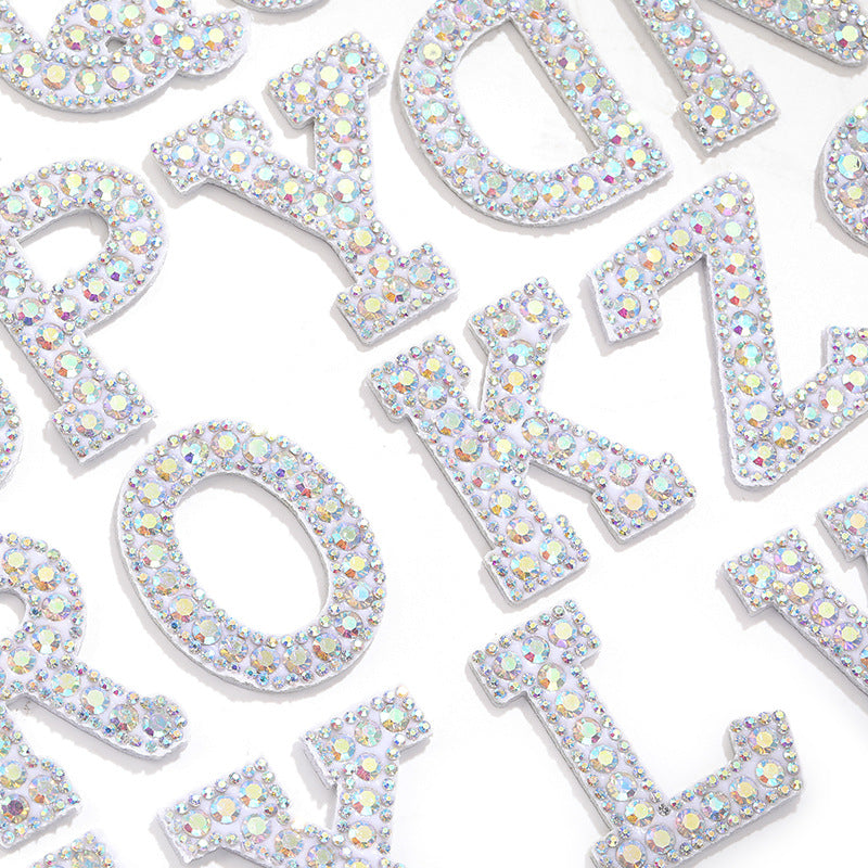 In stock AB color hot stamp diamonds, pearl letter embroidery badges, badges, patch patches, apparel accessories, full diamonds, full diamonds