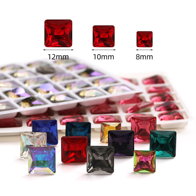 Cross-border hot-selling square right-angle high-top glass drill, special-shaped water rhinestone, DIY square pointed base diamond inlaid with diamond attachment materials
