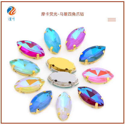 Mocha fluorescent elongated claw drill, artificial perforated hand-sewn diamond suit ornament accessories pointed bottom fluorescent marquise claw drill