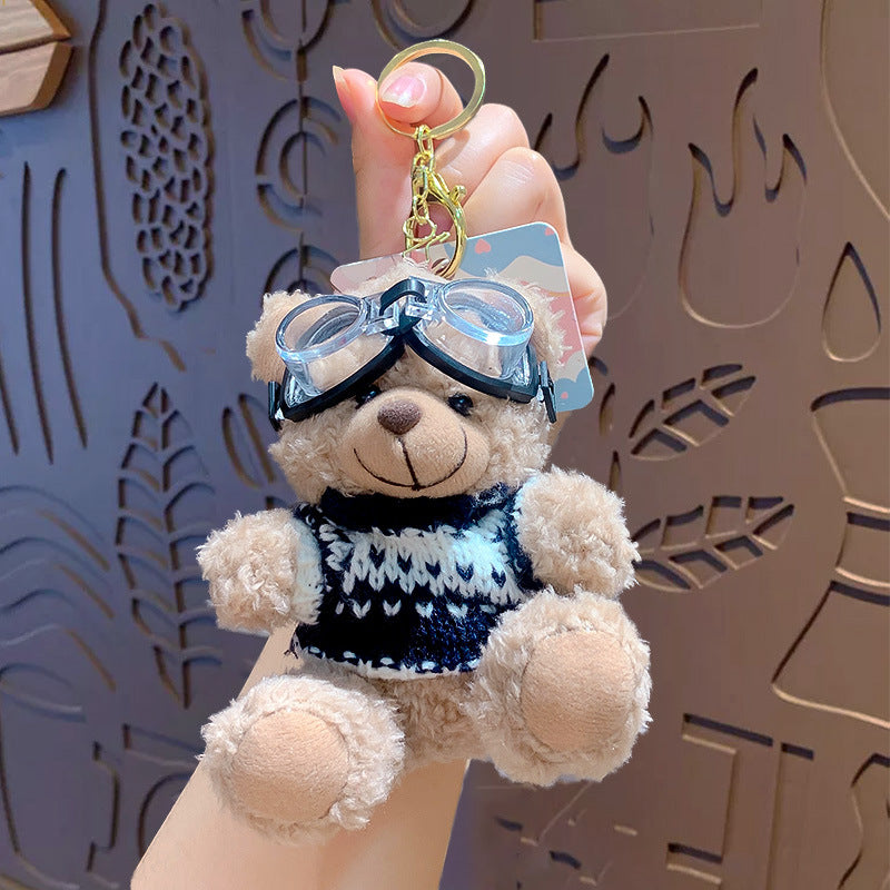Cartoon Plush Cool Bear Key Chain - School Bag Small Pendant Cute Couple Bag Doll Keychain Gift
