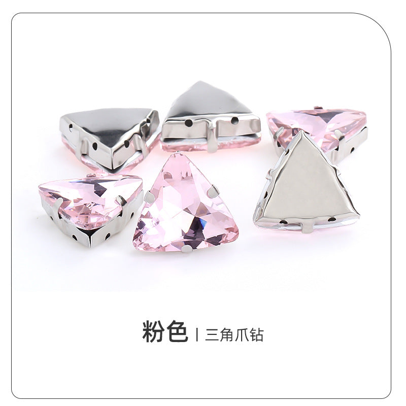 Triangular claw drill with thickened base glass hand-stitched rhinestone for shoes, bags, and clothing accessories, can be perforated with triangular claw drill