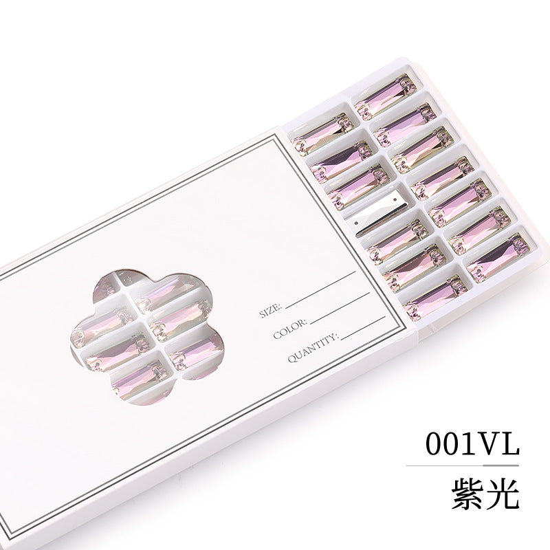 Double Hole Long Bar Flat Bottom Rhinestone - Hand-Stitched Scratch-Resistant AB Color Straight Strip Flat Buckle for Clothing Luggage