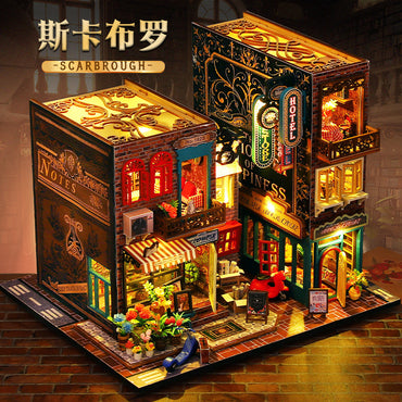 Jiate DIY Cottage Scarborough 3D Stereoscopic Handmade Assembly with Light Book Standing Model Exquisite Ornaments Gift Female
