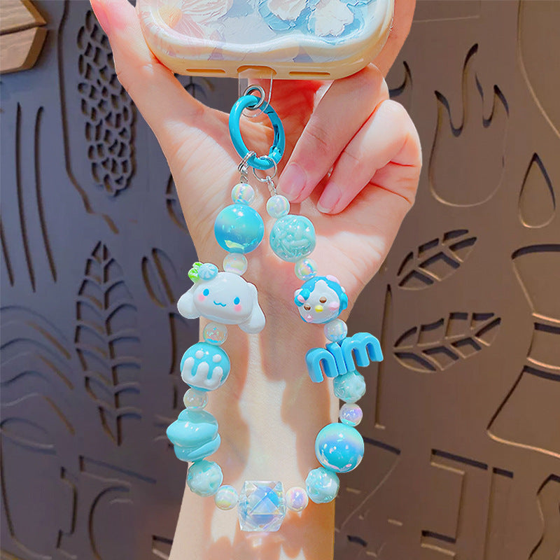 Creative Sanrio beaded mobile phone chain keychain female cute couple bag key chain doll small pendant wholesale