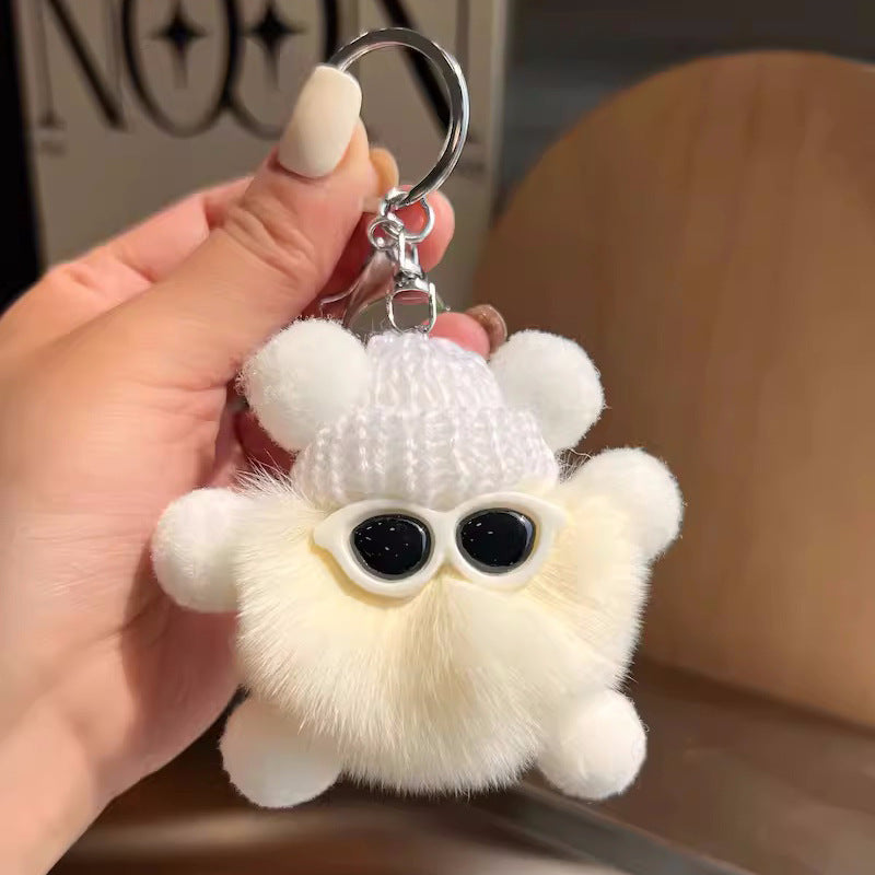 Cute otter rabbit fur small briquette bag pendant ornament school bag eye doll pendant cartoon doll keychain