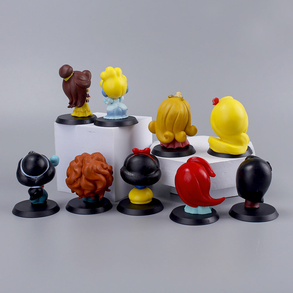 Cute little princess 9 pieces set figure white snow love Lo Merida princess cake decoration ornament car car