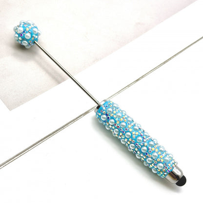New pearl full diamond touch screen pen diy pearl capacitive touch ballpoint pen puzzle piercable bead cute pen wholesale