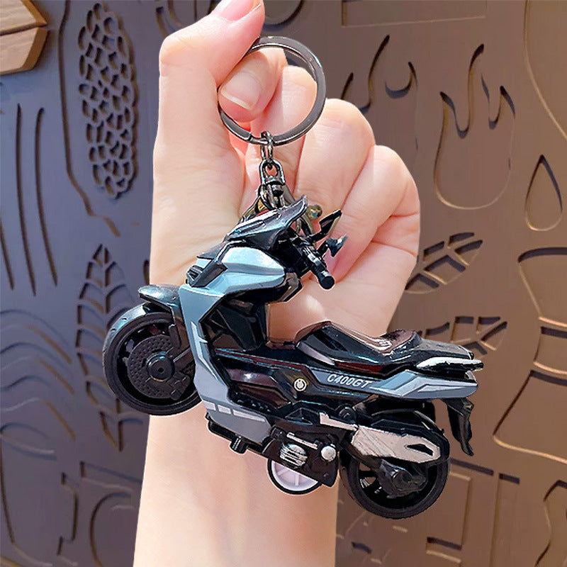 Creative alloy pullback motorcycle keychain simulation pedal toy car model keychain pendant keyring