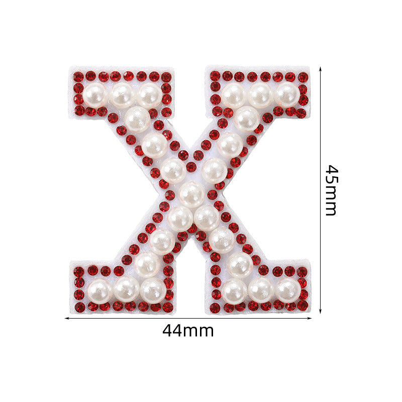 Red diamond 26-letter fabric patch set, hot-flung colored letter patch patch, clothing bag with diamond-embedded fabric patch