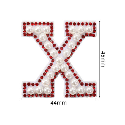 Red diamond 26-letter fabric patch set, hot-flung colored letter patch patch, clothing bag with diamond-embedded fabric patch