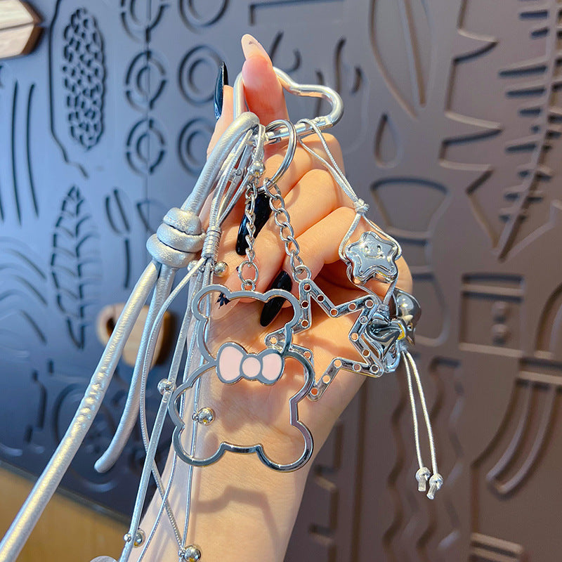 Handmade DIY silver tether key chain pendant couple car school bag keychain female miu tie bag pendant