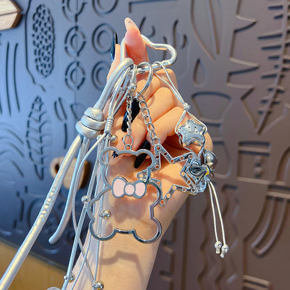 Handmade DIY silver tether key chain pendant couple car school bag keychain female miu tie bag pendant