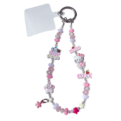 Handmade KT beaded alloy mobile phone chain pendant creative DIY Hello Kitty high-end sense bag keychain pendant