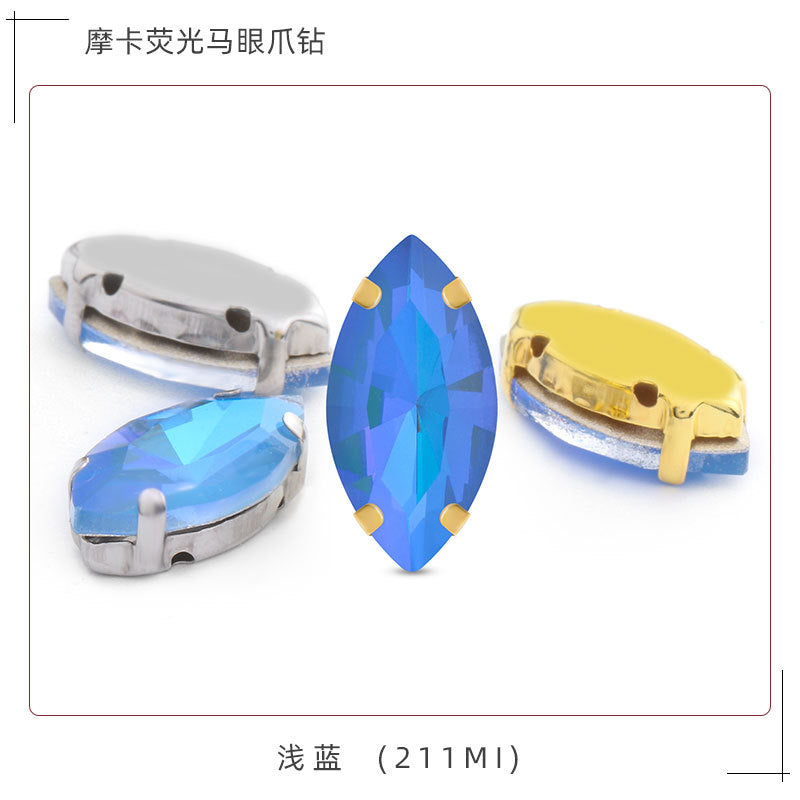 Mocha fluorescent elongated claw drill, artificial perforated hand-sewn diamond suit ornament accessories pointed bottom fluorescent marquise claw drill