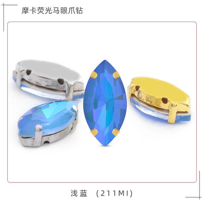 Mocha fluorescent elongated claw drill, artificial perforated hand-sewn diamond suit ornament accessories pointed bottom fluorescent marquise claw drill