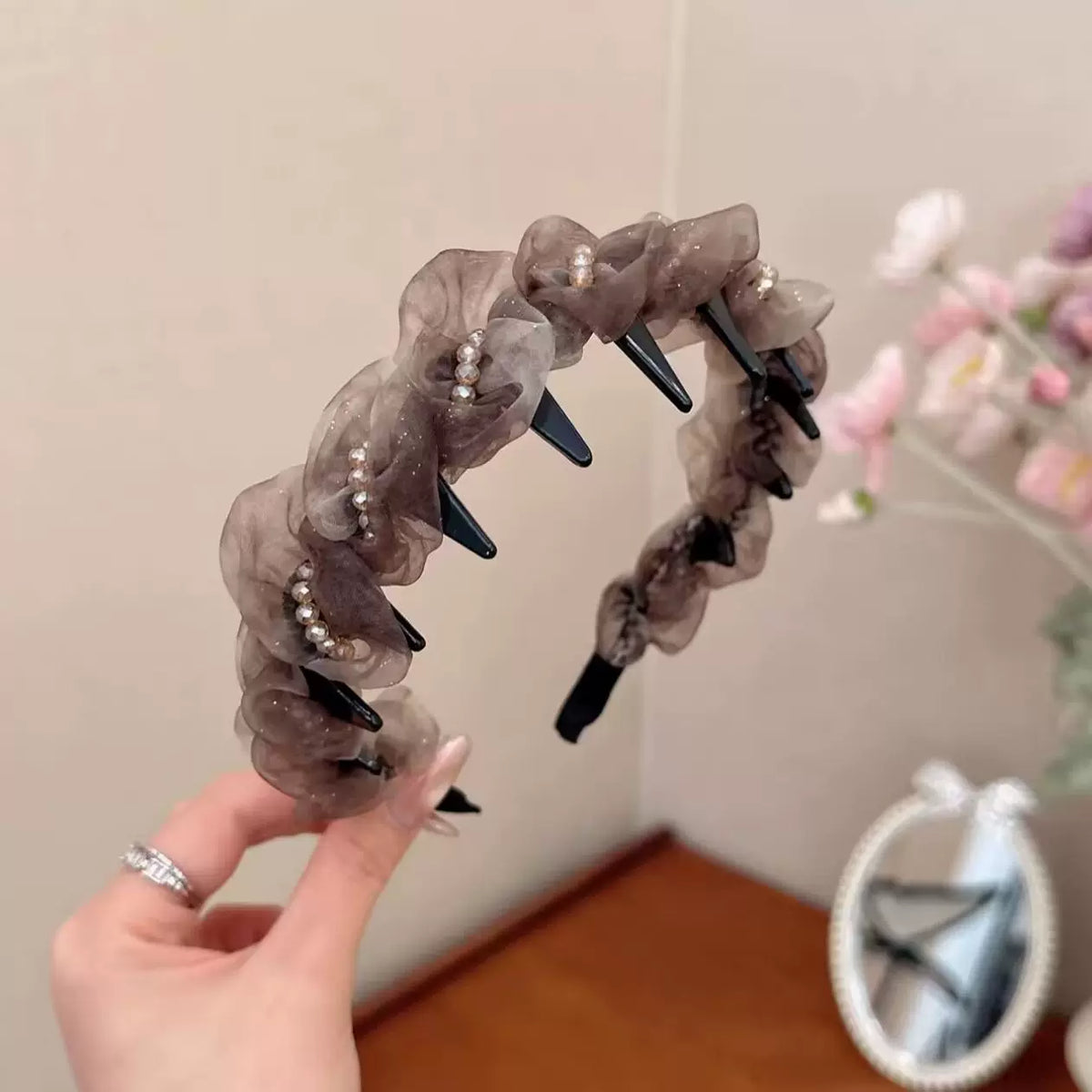 Elegant mesh high crown headband for women, new face-washing special toothed headband for daily wear, pressed hairpin headwear
