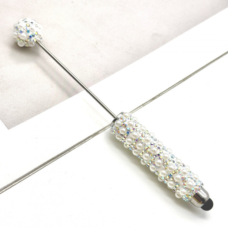 New pearl full diamond touch screen pen diy pearl capacitive touch ballpoint pen puzzle piercable bead cute pen wholesale