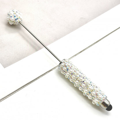 New pearl full diamond touch screen pen diy pearl capacitive touch ballpoint pen puzzle piercable bead cute pen wholesale
