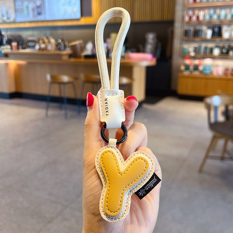 PU Leather 26 English Letter Keychain - Creative Simple Couple Car Bag Pendant Gift