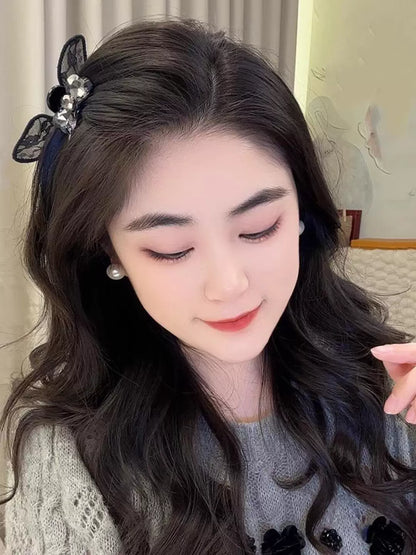 Black lace bow small claw clip for women, high-end bang clip, side clip, forehead hair clip, 2026 new headwear