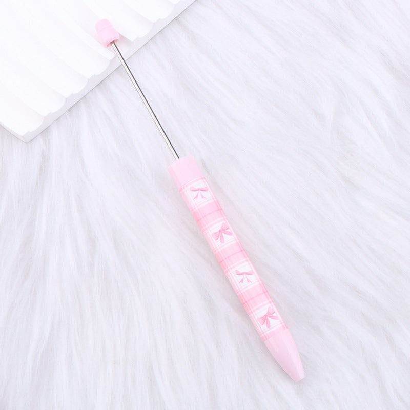 DIY bow pink long printed pattern ballball pen creative cute ballpoint pen plastic beaded ballpoint pen