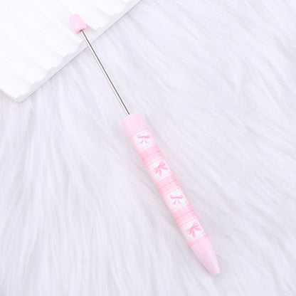 DIY bow pink long printed pattern ballball pen creative cute ballpoint pen plastic beaded ballpoint pen