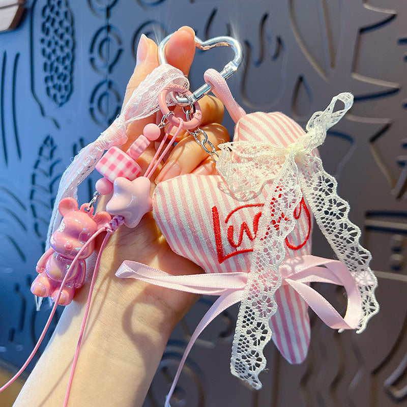 Creative handmade DIY love bear keychain school bag pendant miu is a car keychain bag bag doll pendant