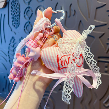 Creative handmade DIY love bear keychain school bag pendant miu is a car keychain bag bag doll pendant