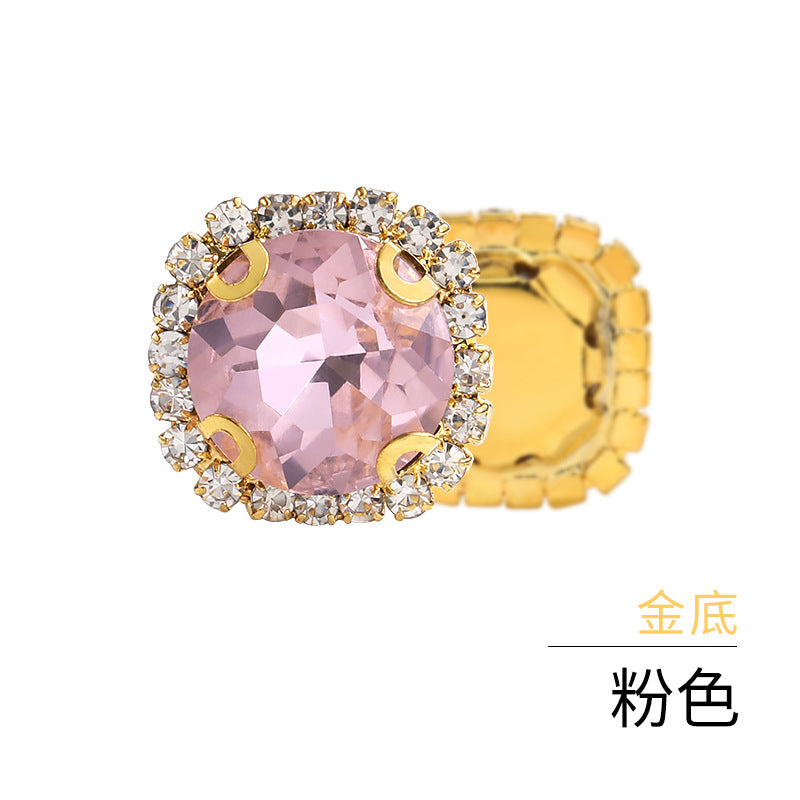 Gemstone flower edge claw drill with perforated holes, hand-sewn diamond, thickened gold base for clothing decoration accessories, gemstone flower crystal buckle