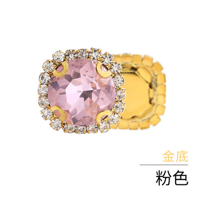 Gemstone flower edge claw drill with perforated holes, hand-sewn diamond, thickened gold base for clothing decoration accessories, gemstone flower crystal buckle