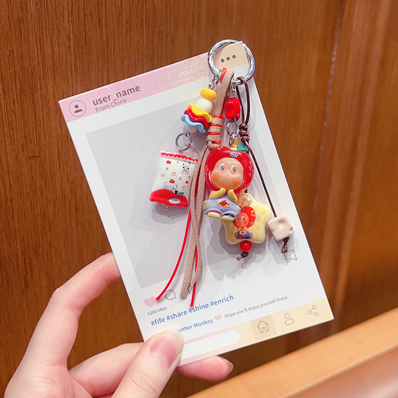 DIY small violin slippery star man beaded keychain small pendant cute bag cute grain modified baby doll doll pendant