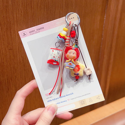 DIY small violin slippery star man beaded keychain small pendant cute bag cute grain modified baby doll doll pendant