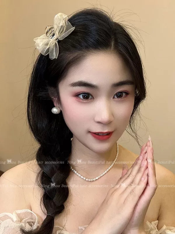 Mesh black bow hair chuck headdress, princess head small scratch clip broken hair, side bangs, clip, forehead hairpin woman