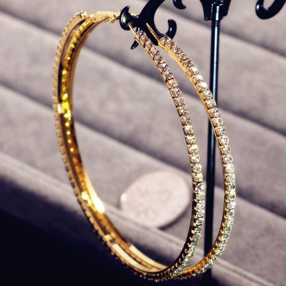 2-4-6-8-10cm oversized earrings exaggerated earrings european and american round rhinestone geometric hoop earrings for women cross-border