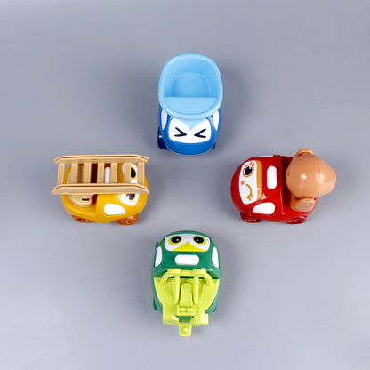 Plastic inertia city construction cartoon car 4 piece set cartoon Q version engineering car cake decoration ornament toy