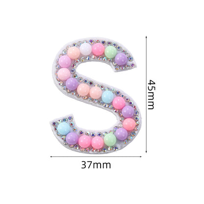 Macaron letter stickers, 26-letter English DIY accessories, clothing accessories, faux pearl and rhinestone appliqué set