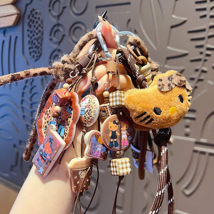 Handmade DIY Maillard leopard print bracelet keychain pendant plush beaded miu bag keychain small pendant