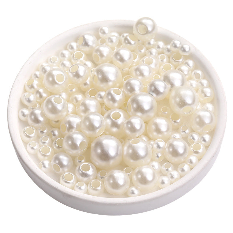 6-16mm through-hole pearls, large holes, imitation pearls, loose pearls, straight holes, hand-perforated rubber bands, beige pearl jewelry wholesale