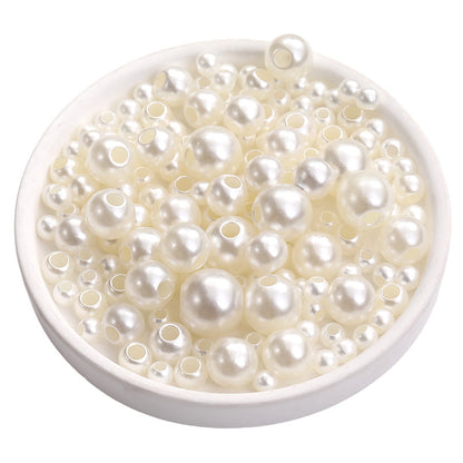 6-16mm through-hole pearls, large holes, imitation pearls, loose pearls, straight holes, hand-perforated rubber bands, beige pearl jewelry wholesale
