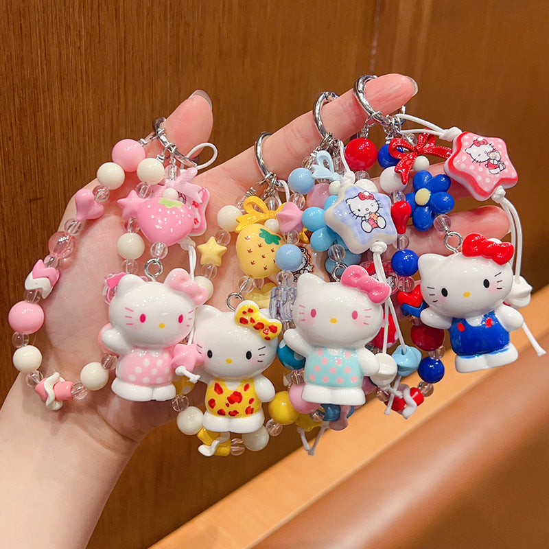 Creative handmade DIY beading KT cat mobile phone chain keychain doll pendant cartoon bag doll charm accessories