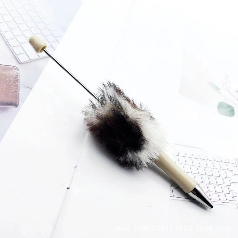 Leopard print plush ballpoint pen creative DIY beading, cute fluffy ballpoint pen, handmade hairball, high-value student