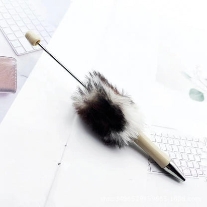 Leopard print plush ballpoint pen creative DIY beading, cute fluffy ballpoint pen, handmade hairball, high-value student