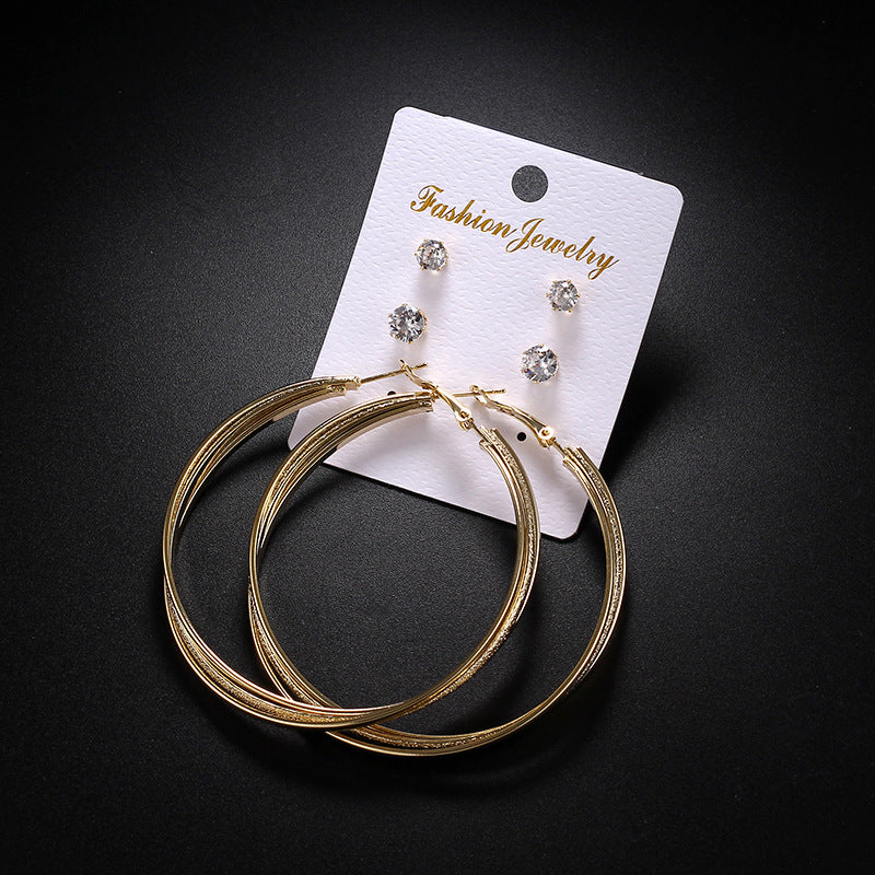2-4-6-8-10cm oversized earrings exaggerated earrings european and american round rhinestone geometric hoop earrings for women cross-border