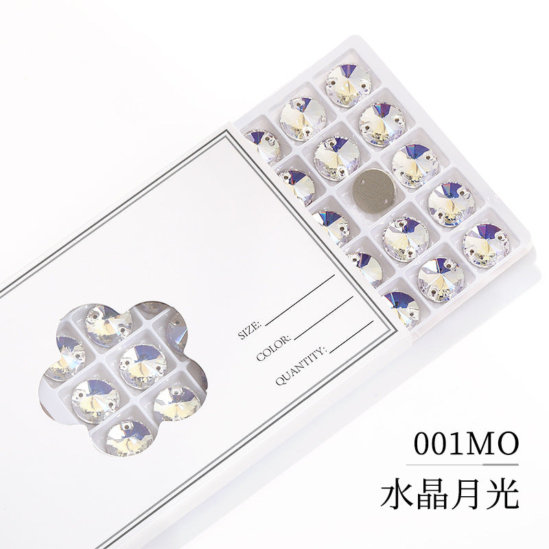 Flat Bottom Hand-Sewn Diamond K9 Satellite Round Flat Buckle Double Hole Punched Hand-Sewn Diamond Wedding Dress Apparel Accessories Super Flash Satellite