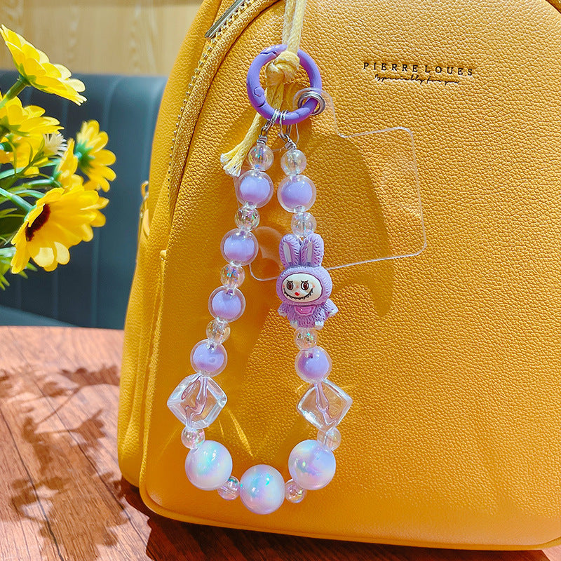 Creative lab cloth beaded mobile phone chain keychain pendant cute bag keychain doll charm gift wholesale