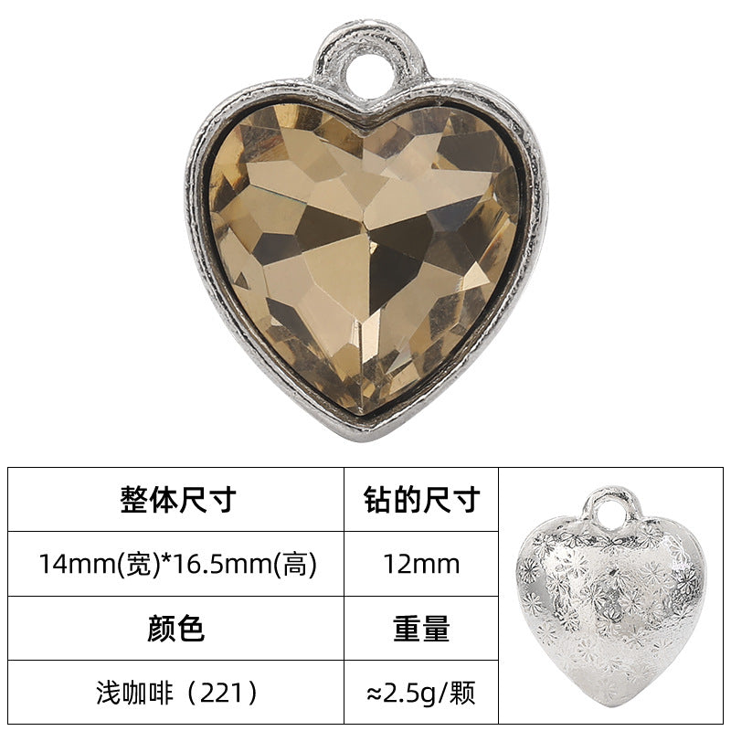 Heart-inlaid 12MM peach heart single crystal pendant bracelet, headpiece, flower tray material, DIY accessory pendant