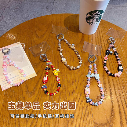 Creative handmade bear DIY beaded alloy mobile phone chain high-end pendant bag keychain doll pendant