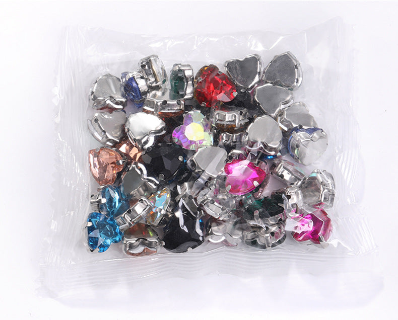 Heart Crystal Claw Rhinestones with Holes - Glass Hand-Sewn Wedding Dress Event Accessories